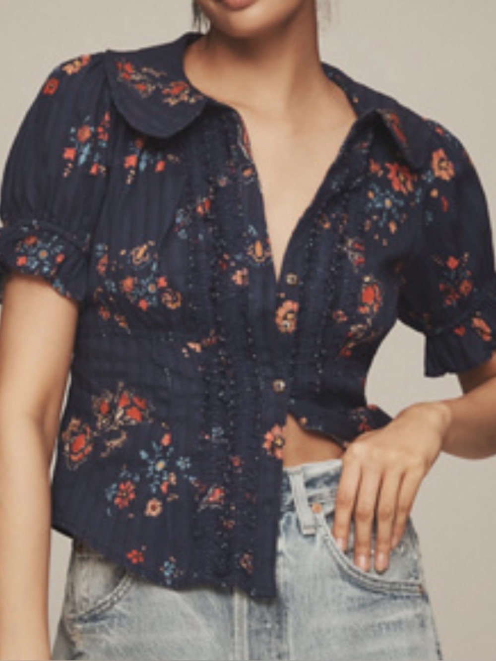 Keira Waisted Tuxedo-Front Blouse by Pilcro